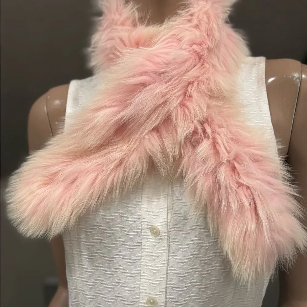 Pink Real Fox Fur Scarf, Soft & Cozy Knitted Fox Fur Scarf, Fox fur Collar